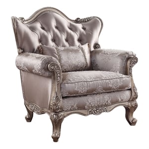 Benjara Crown Top Fabric Chair with Wingback and Anne Legs- Champagne Gold