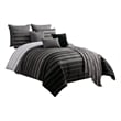 Benjara 10 Piece King Polyester Comforter Set with Striped Details- Black & Gray