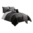Benjara 10 Piece Queen Comforter Set with Striped Details- Black & Gray
