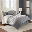 Benjara 7 Piece Queen Polyester Comforter Set with Geometric Design- Blue & Gray