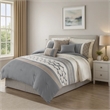 Benjara 7 Piece Queen Polyester Comforter Set with Geometric Design- Blue & Gray