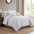 Benjara 6 Piece Queen Cotton Comforter Set with Frayed Edges- White and Gray