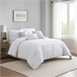 Benjara 6 Piece Queen Cotton Comforter Set with Frayed Edges- White and Gray
