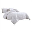 Benjara 6 Piece Queen Cotton Comforter Set with Frayed Edges- White and Gray