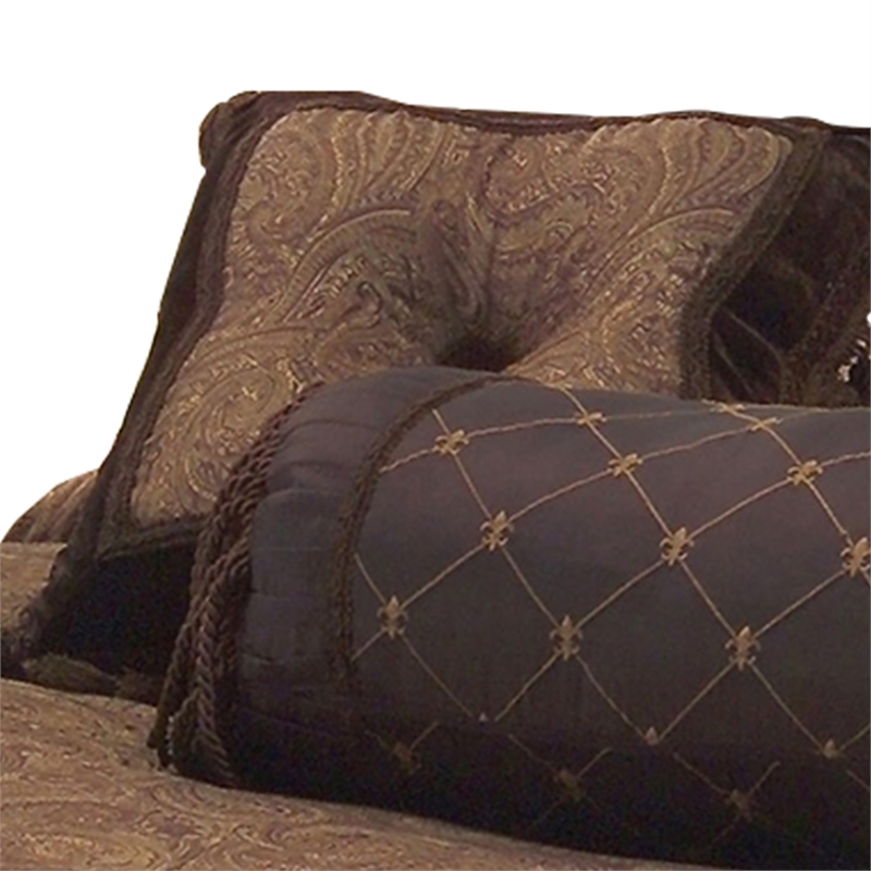 Benjara 10 Piece King Polyester Comforter Set with Paisley Pattern Design- Brown