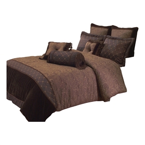 Benjara 10 Piece King Polyester Comforter Set with Paisley Pattern Design- Brown