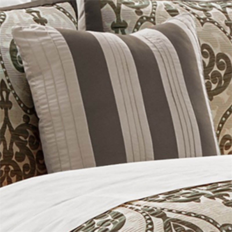Benjara 9 Piece Queen Polyester Comforter Set with Paisley Pattern Design- Brown