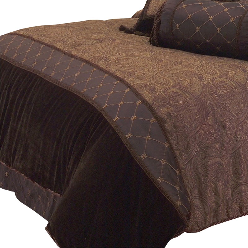 Benjara 9 Piece Queen Polyester Comforter Set with Paisley Pattern Design- Brown