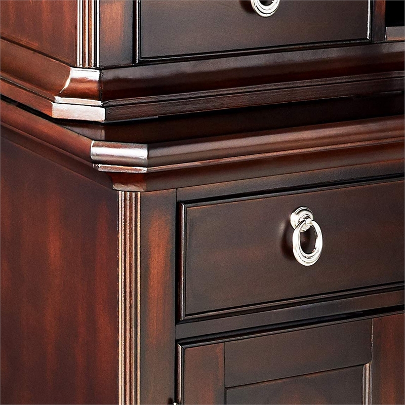 Benjara 5 Drawer Wooden Server with Mirror and 3 Door Storage- Brown