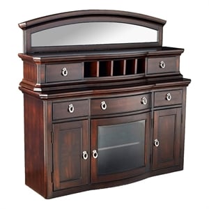 Benjara 5 Drawer Wooden Server with Mirror and 3 Door Storage- Brown