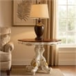 Benjara Scalloped Top Counter Table with Scrolled Pedestal Base- White and Brown