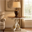 Benjara Scalloped Top Counter Table with Scrolled Pedestal Base- White and Brown