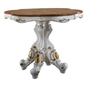 Benjara Scalloped Top Counter Table with Scrolled Pedestal Base- White and Brown