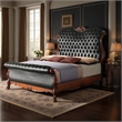 Benjara Sleigh Rolled Design Leatherette Queen Size Bed with Claw Legs- Black