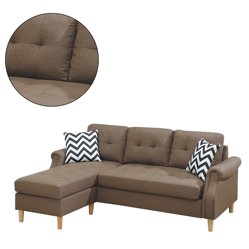Benjara Fabric 2 Piece Sectional Sofa with Round Tapered Legs- Brown