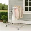 Benjara Dual Bar Tubular Metal Frame Garment Rack with Casters- Chrome