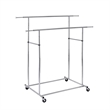 Benjara Dual Bar Tubular Metal Frame Garment Rack with Casters- Chrome