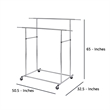 Benjara Dual Bar Tubular Metal Frame Garment Rack with Casters- Chrome