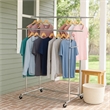 Benjara Dual Bar Tubular Metal Frame Garment Rack with Casters- Chrome
