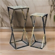 Benjara Stone Top Plant Stand with Geometric Base (Set of 2)- Black and Gray