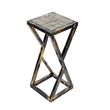 Benjara 19.5 Inches Stone Top Plant Stand with Geometric Base- Black and Gray