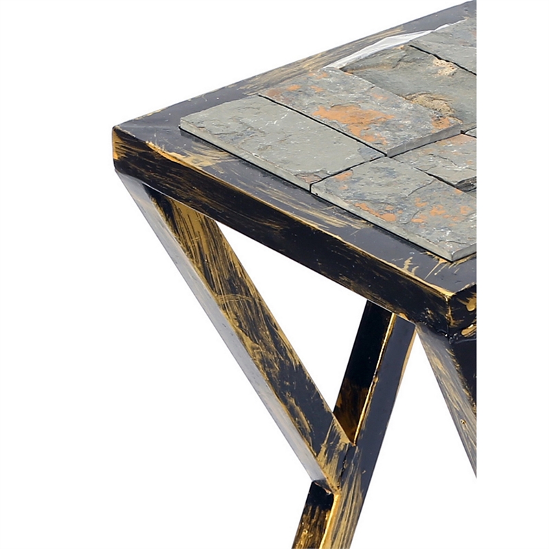 Benjara 19.5 Inches Stone Top Plant Stand with Geometric Base- Black and Gray