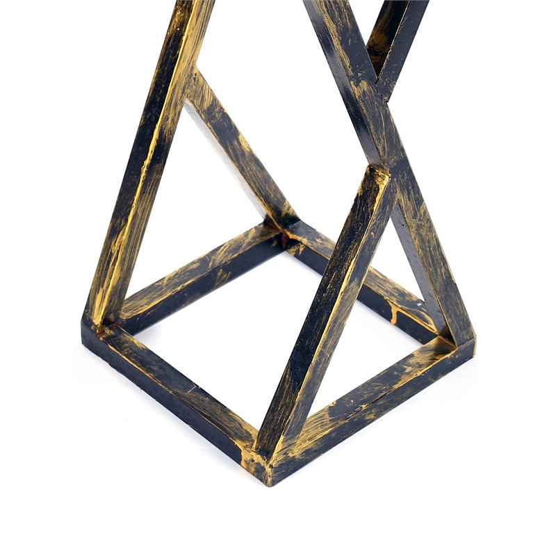 Benjara 19.5 Inches Stone Top Plant Stand with Geometric Base- Black and Gray