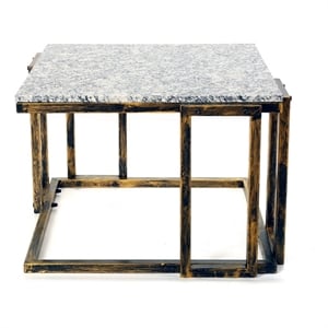 Benjara 22&quot Granite Top Plant Stand- Cast Iron Frame- Gray- Black/Gold