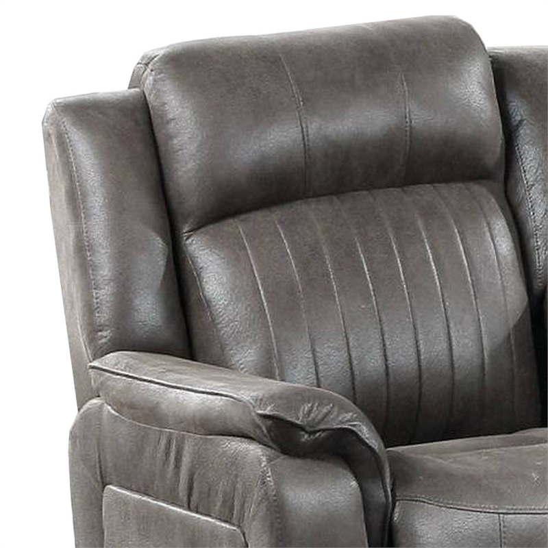 Benjara Fabric Manual Loveseat with 2 Cupholders and Console- Gray