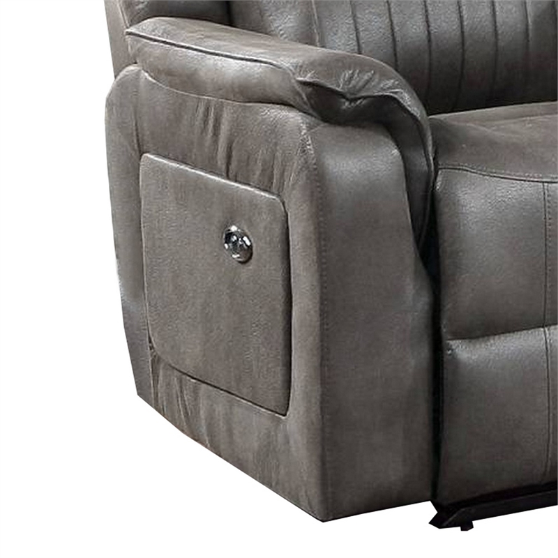 Benjara Fabric Manual Loveseat with 2 Cupholders and Console- Gray