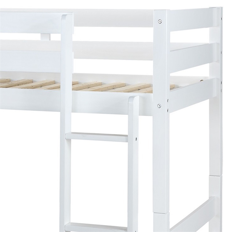 Benjara Wooden Twin Over Twin Bunk Bed with Attached Ladder- White