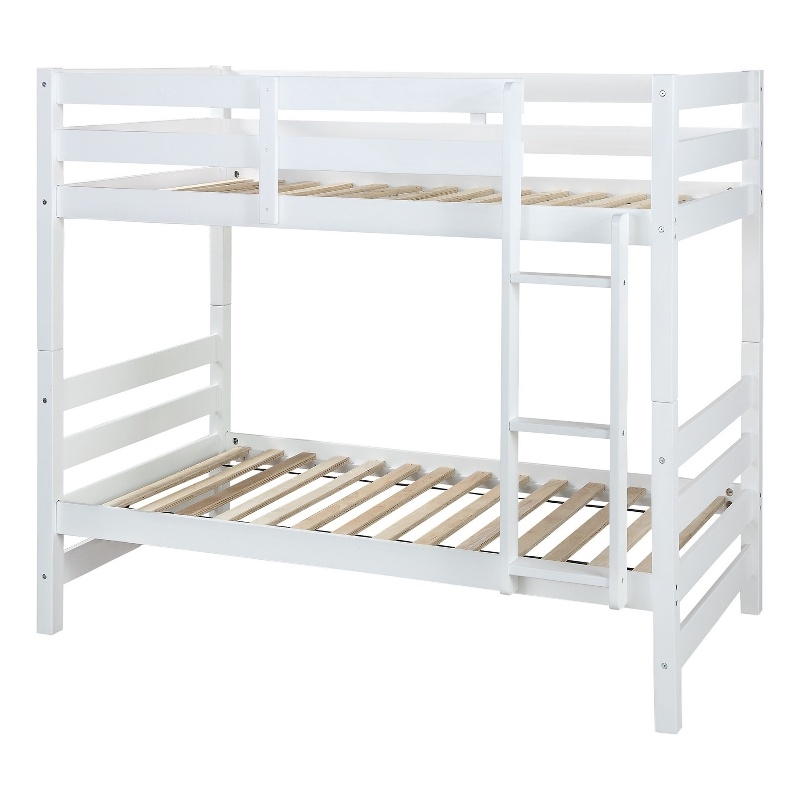 Benjara Wooden Twin Over Twin Bunk Bed with Attached Ladder- White