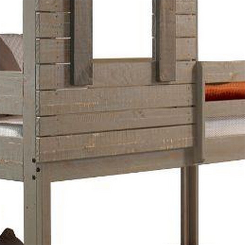 Benjara Twin Size Wooden Bunk Bed with House Design- Brown