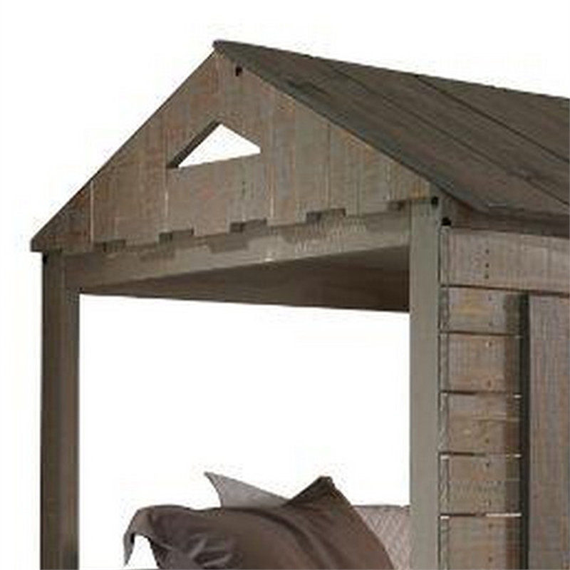 Benjara Twin Size Wooden Bunk Bed with House Design- Brown