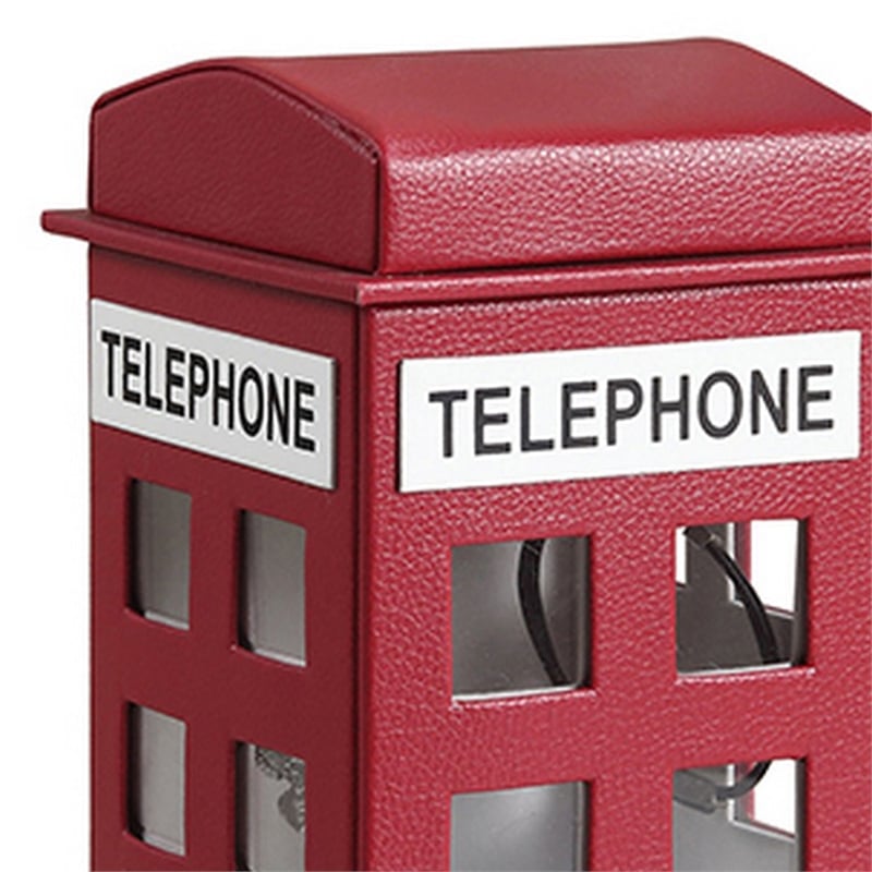 Benjara Telephone Booth Jewelry Box with 2 Drawers- Burgundy Red