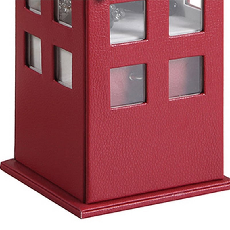 Benjara Telephone Booth Jewelry Box with 2 Drawers- Burgundy Red