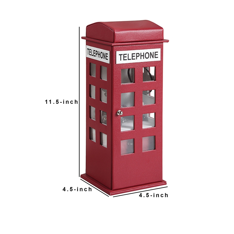 Benjara Telephone Booth Jewelry Box with 2 Drawers- Burgundy Red