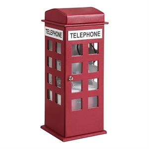Benjara Telephone Booth Jewelry Box with 2 Drawers- Burgundy Red