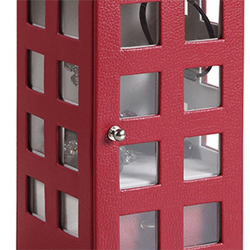 Benjara Telephone Booth Jewelry Box with 2 Drawers- Burgundy Red