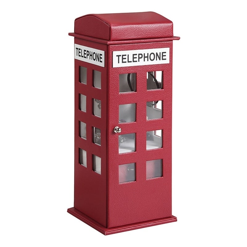 Benjara Telephone Booth Jewelry Box with 2 Drawers- Burgundy Red