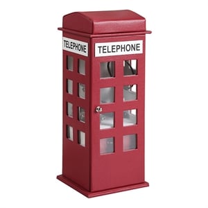 Benjara Telephone Booth Jewelry Box with 2 Drawers- Burgundy Red