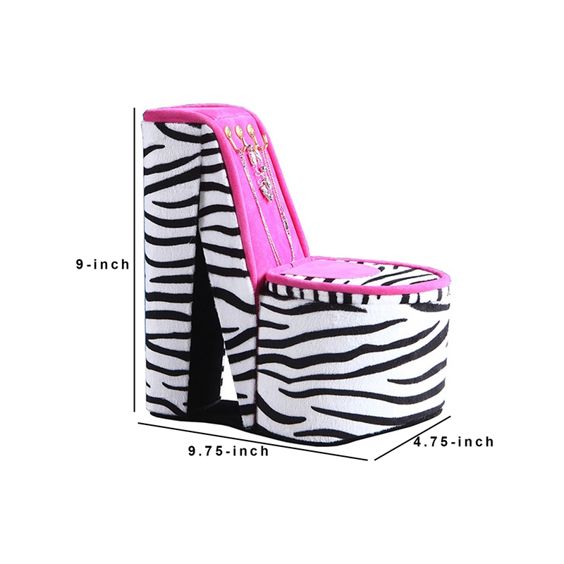 Benjara High Heel Zebra Shoe Jewelry Box with 3 Hooks- Multicolor