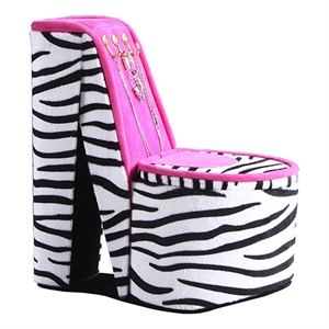 Benjara High Heel Zebra Shoe Jewelry Box with 3 Hooks- Multicolor