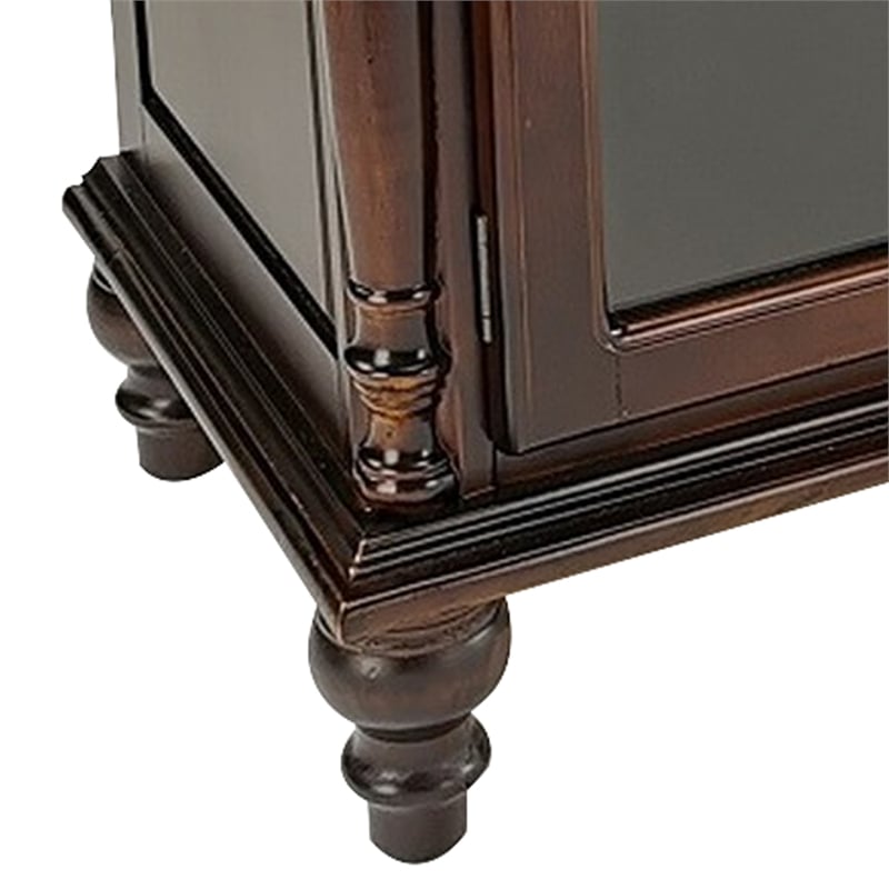 Benjara TV Stand with 4 Glass Doors and Turnip Feet- Brown