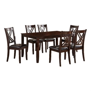 Benjara Wooden Dining Set with Chamfered Feet and Cushioned Seat Chairs- Brown