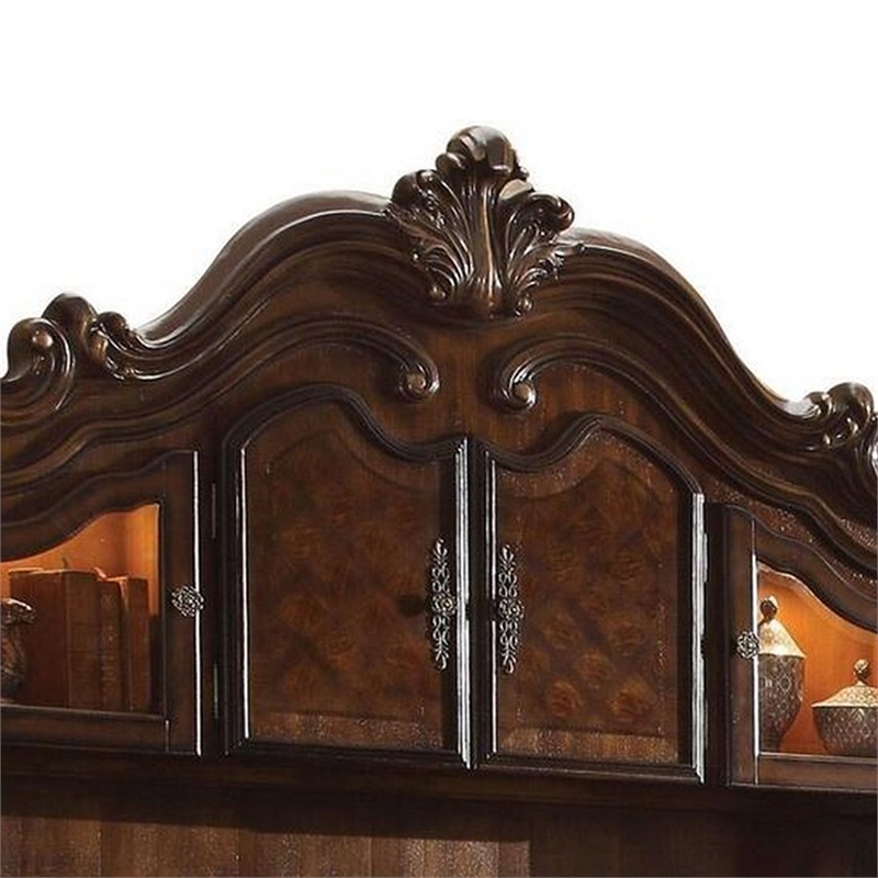 Benjara 76 Inches Scrolled and Molded Computer Desk with Hutch- Brown