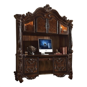Benjara 76 Inches Scrolled and Molded Computer Desk with Hutch- Brown