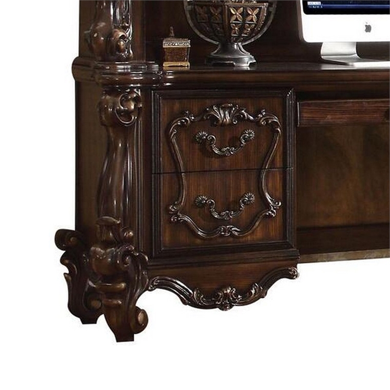 Benjara 76 Inches Scrolled and Molded Computer Desk with Hutch- Brown