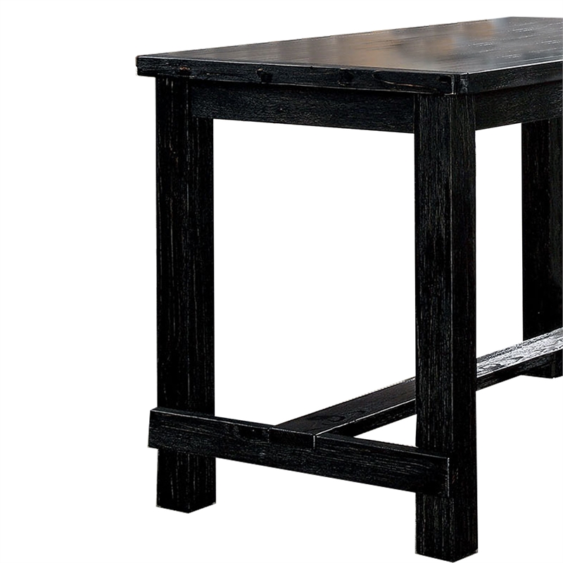 Benjara Rectangular Counter Height Table with Block Legs- Antique Black