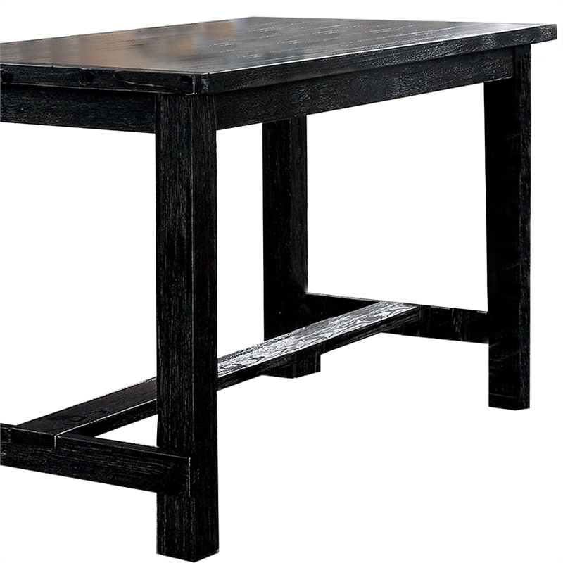 Benjara Rectangular Counter Height Table with Block Legs- Antique Black